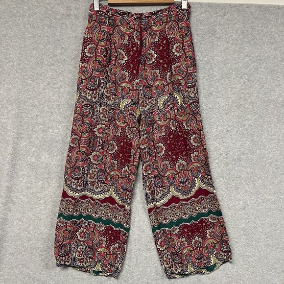 ett:twa Anthropologie Pants 4 Pink Paisley Wide Leg Boho Elastic Waist Lounge - Picture 1 of 9
